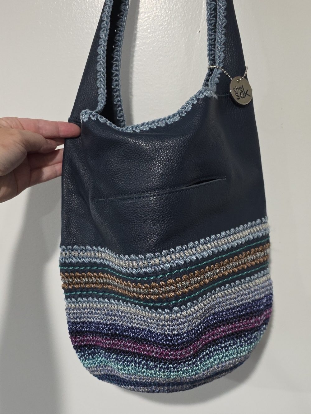 The Sak Leather Hobo 120 Navy Leather Crochet Bag Limited Editition Bali 108710